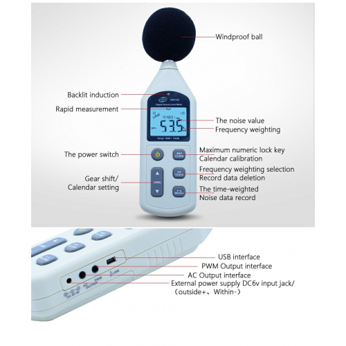 BENETECH Digital Sound Level Meter USB Noise Tester meter GM1356